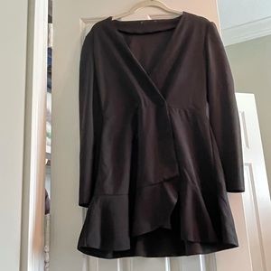 Black double button blazer dress with ruffle hem